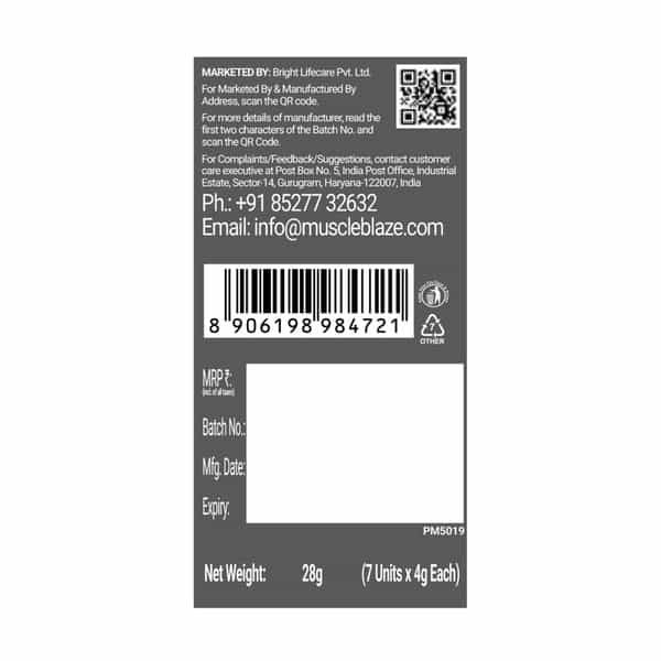 Muscleblaze Micronised Creatine Monohydrate Creamp Powder | Lychee Swirl | 7 Sachets (4G Each)