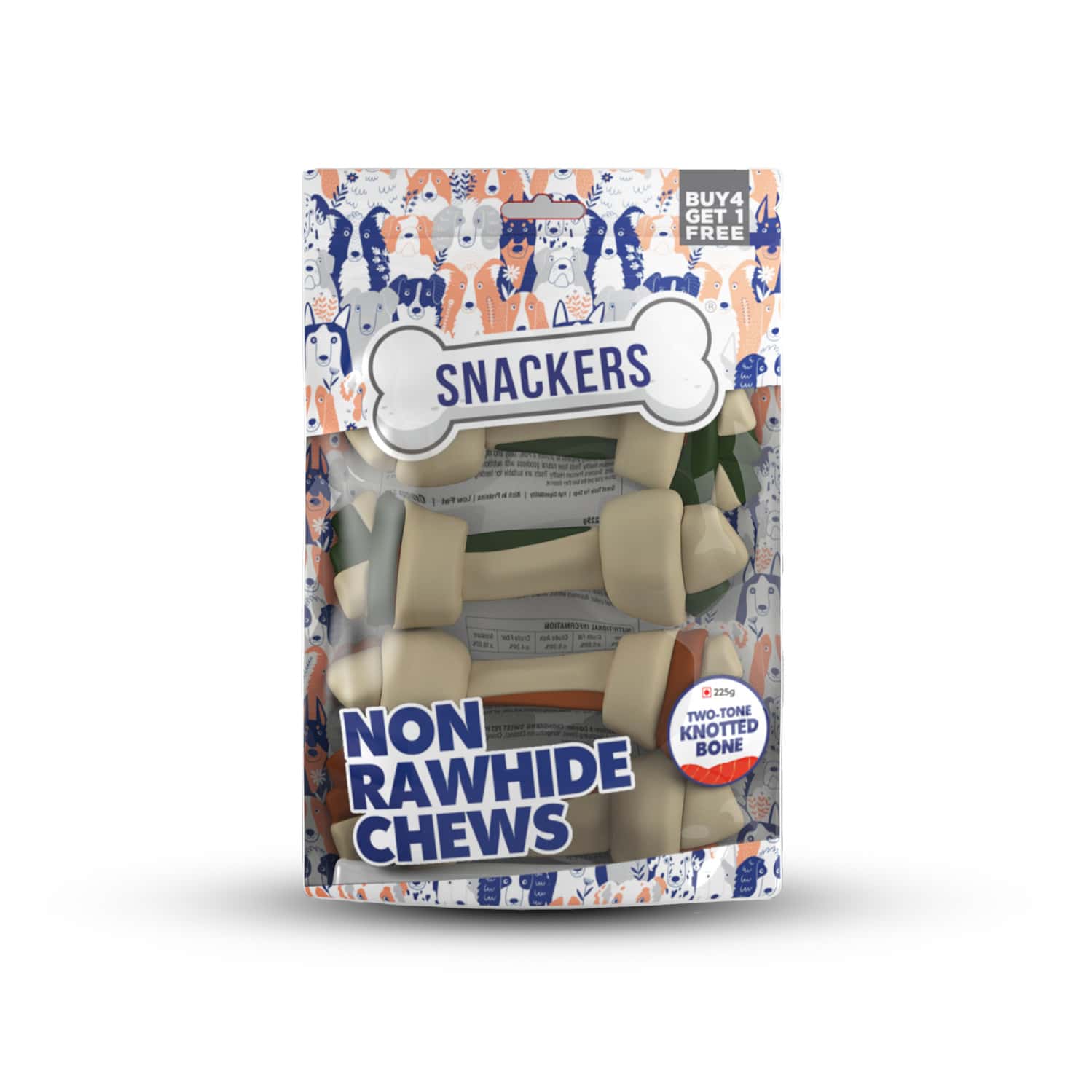 Snackers Non Rawhide Chews Two Tone Knotted Bone Dog Treats | 225 G