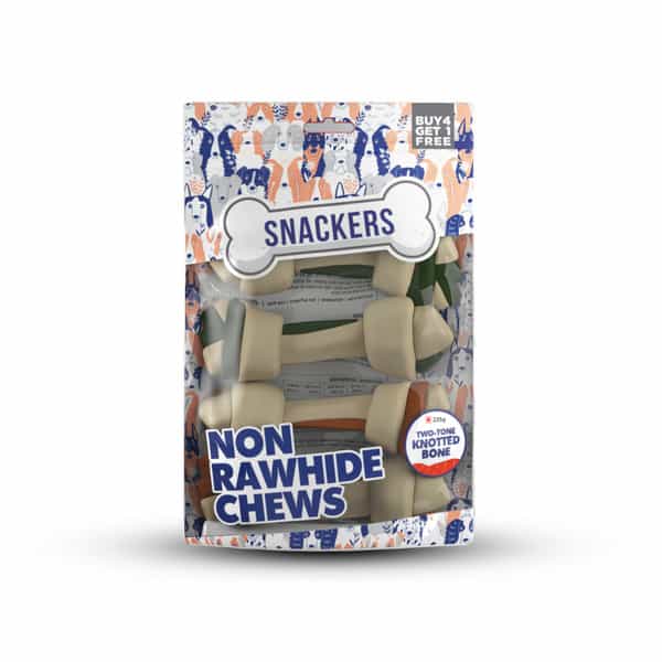 Snackers Non Rawhide Chews Two Tone Knotted Bone Dog Treats | 225 G