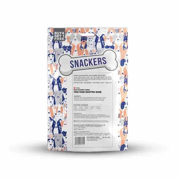 Snackers Non Rawhide Chews Two Tone Knotted Bone Dog Treats | 225 G
