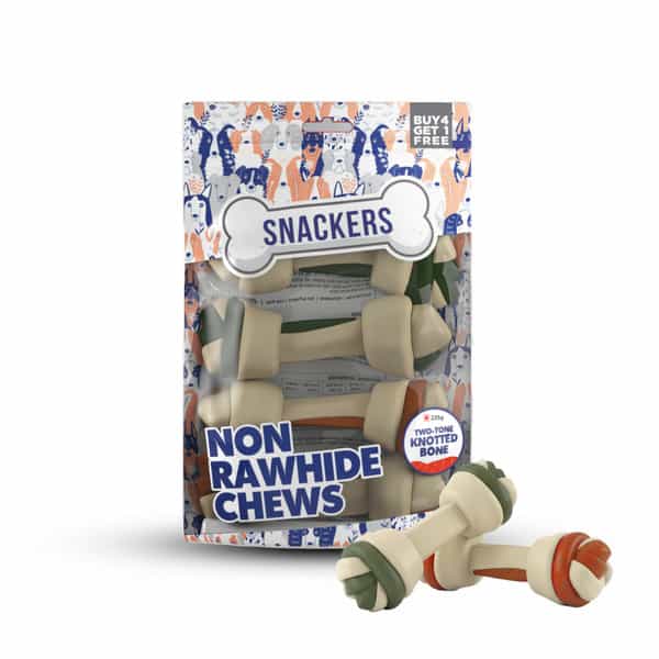 Snackers Non Rawhide Chews Two Tone Knotted Bone Dog Treats | 225 G