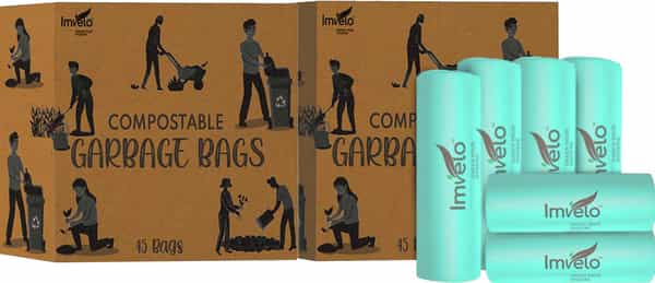 Imvelo 100% Compostable Garbage Bag | 90 Bags (6 Rolls) 17 X 19 Inches (Small) | Dustbin/Trash Bag