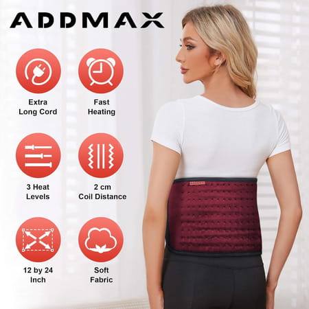 Addmax Electric Heating Pad Orthopaedic Heating Belt For Back Waist Stomach Pain Relief - Wine