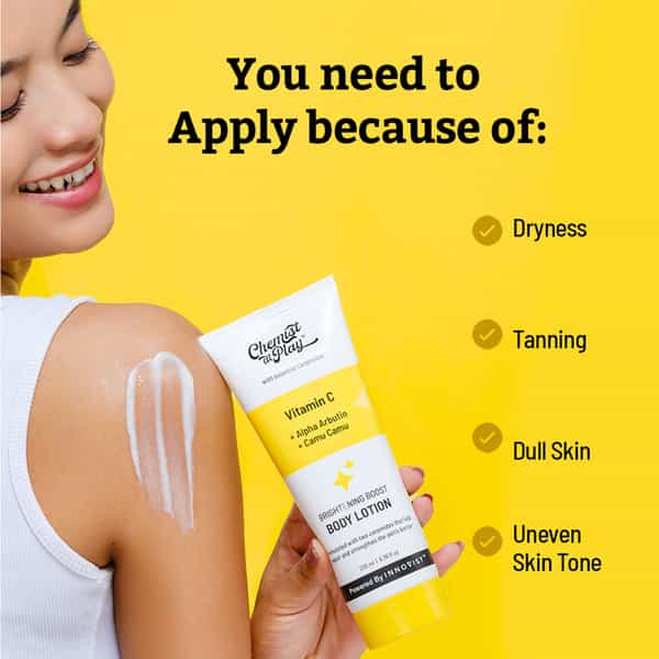 Chemist At Play Brightening Body Lotion | Skin Moisturization | Arbutin & Vitamin C | 200 Ml