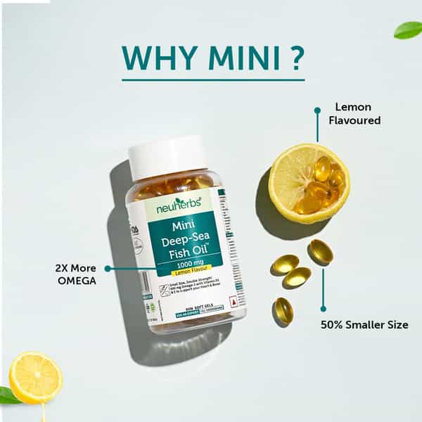 Neuherbs Mini Deep Sea Fish Oil - Omega 3 1000 Mg Epa & Dha With Vitamin D3 & E - 90 Capsules