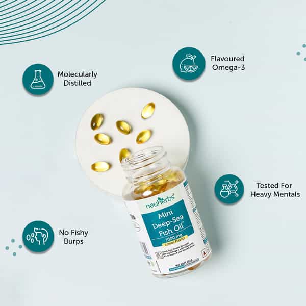 Neuherbs Mini Deep Sea Fish Oil - Omega 3 1000 Mg Epa & Dha With Vitamin D3 & E - 90 Capsules
