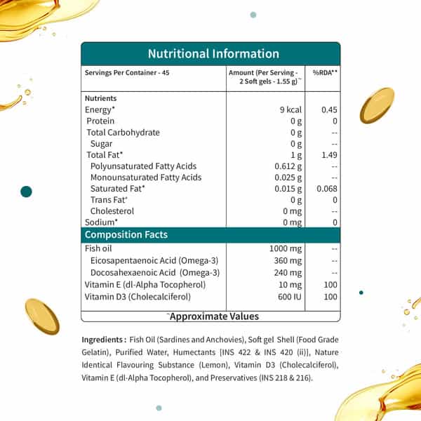 Neuherbs Mini Deep Sea Fish Oil - Omega 3 1000 Mg Epa & Dha With Vitamin D3 & E - 90 Capsules