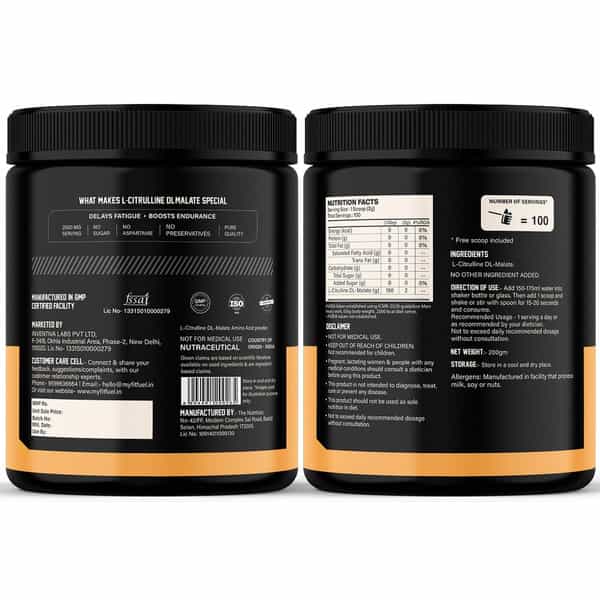 Myfitfuel Citrulline Malate (200 Gm) Unflavoured| Amino Acid