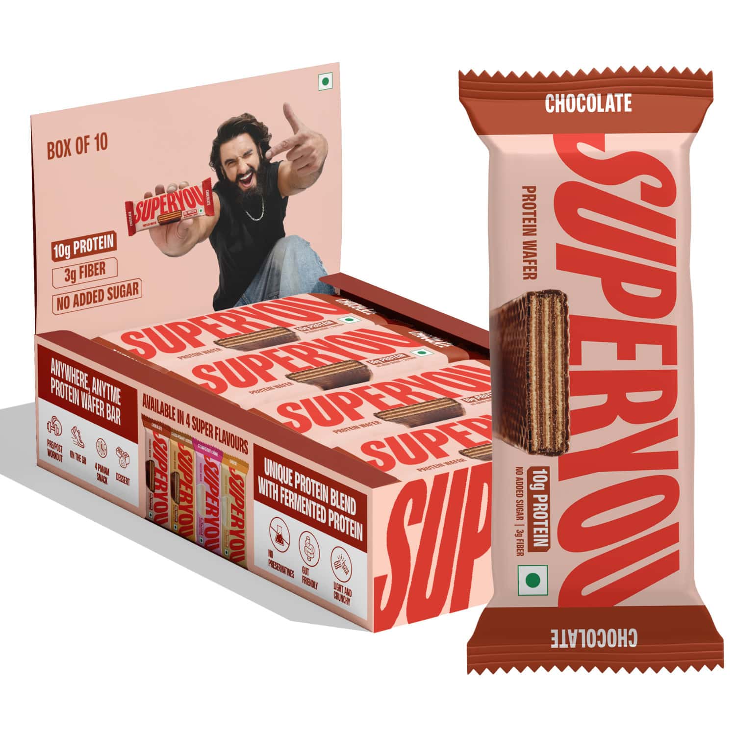 Superyou Chocolate Protein Wafer Bars (pack Of 10)|10g Protein | 3g Fiber | No Added Sugar