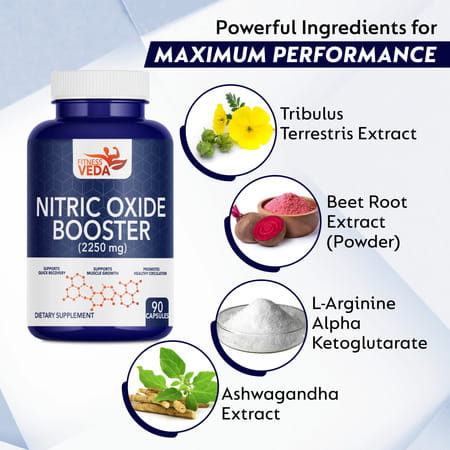 Fitness Veda Extra Strength Nitric Oxide Supplement L Arginine 3x Strength - Citrulline Malate