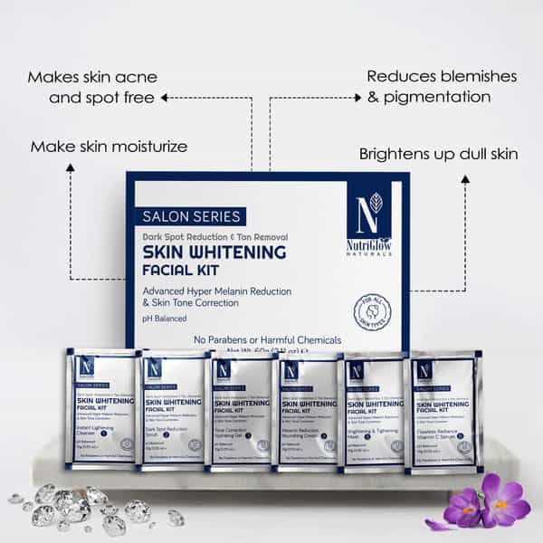 Nutriglow Natural's 4 Set Diamond Radiance Skin Whitening Papaya Wine Facial Kit 60Gm Each