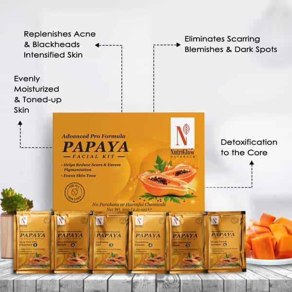Nutriglow Natural's 4 Set Diamond Radiance Skin Whitening Papaya Wine Facial Kit 60Gm Each
