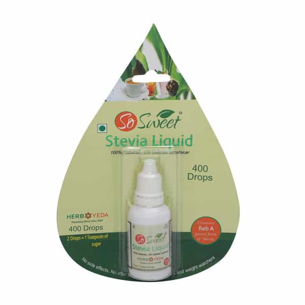 So Sweet Stevia Liquid Sugar Free 400 Drops (200 Serving) - 20Ml | Zero Calorie | (Pack Of 4)
