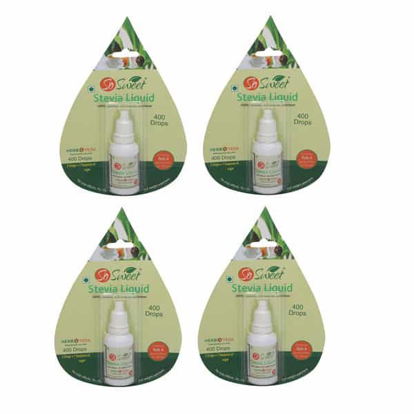 So Sweet Stevia Liquid Sugar Free 400 Drops (200 Serving) - 20Ml | Zero Calorie | (Pack Of 4)