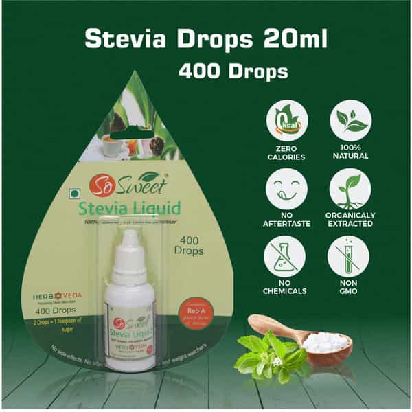 So Sweet Stevia Liquid Sugar Free 400 Drops (200 Serving) - 20Ml | Zero Calorie | (Pack Of 4)