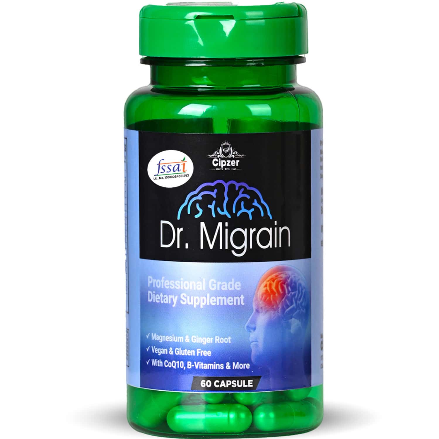 Cipzer Dr Migrain Capsule-manages & Reduces Migraine Pains | Reduces Stress & Anxiety-60 Capsules