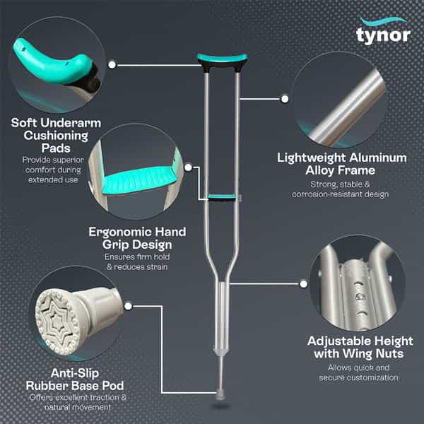 Tynor Auxiliary Crutch Silver Small Pack Of 2