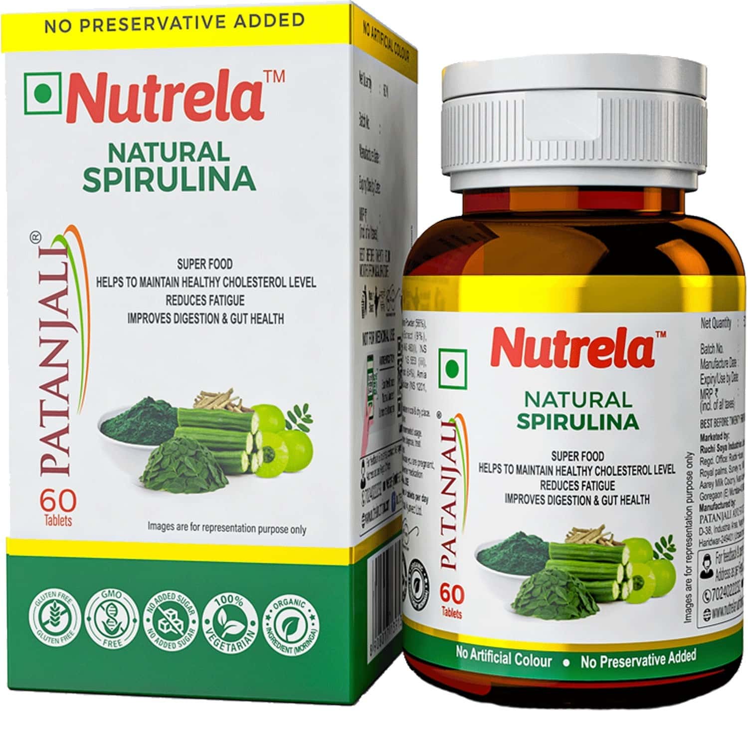 Pat Nutrela Spirulina Natural 160.5g - 1 Bottle (60 Tablets)