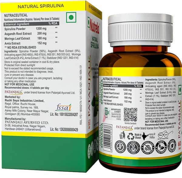 Pat Nutrela Spirulina Natural 160.5G - 1 Bottle (60 Tablets)