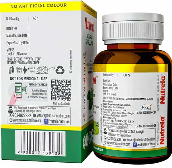 Pat Nutrela Spirulina Natural 160.5G - 1 Bottle (60 Tablets)