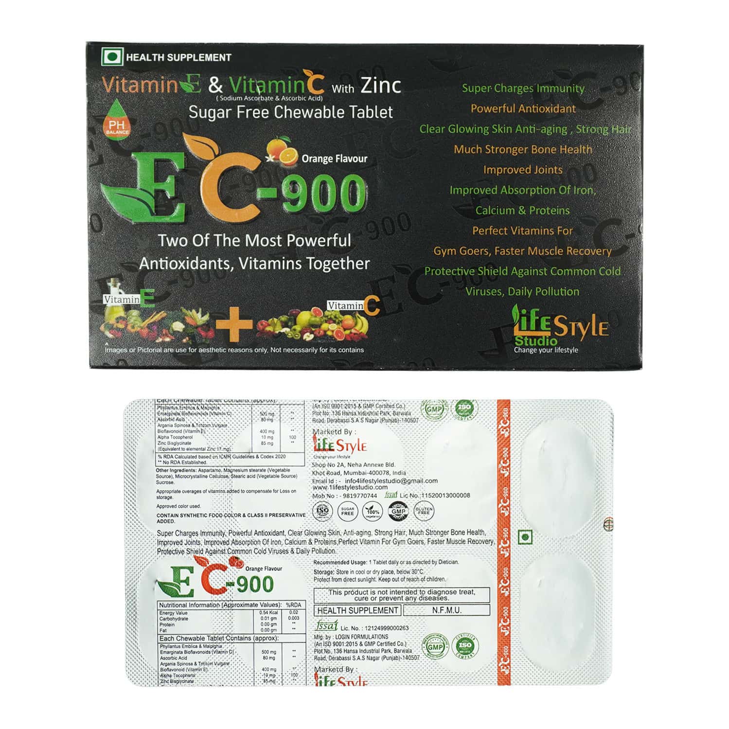 Ec 900 Orange Flavour Sugar Free Chewable Tablets 10 No's