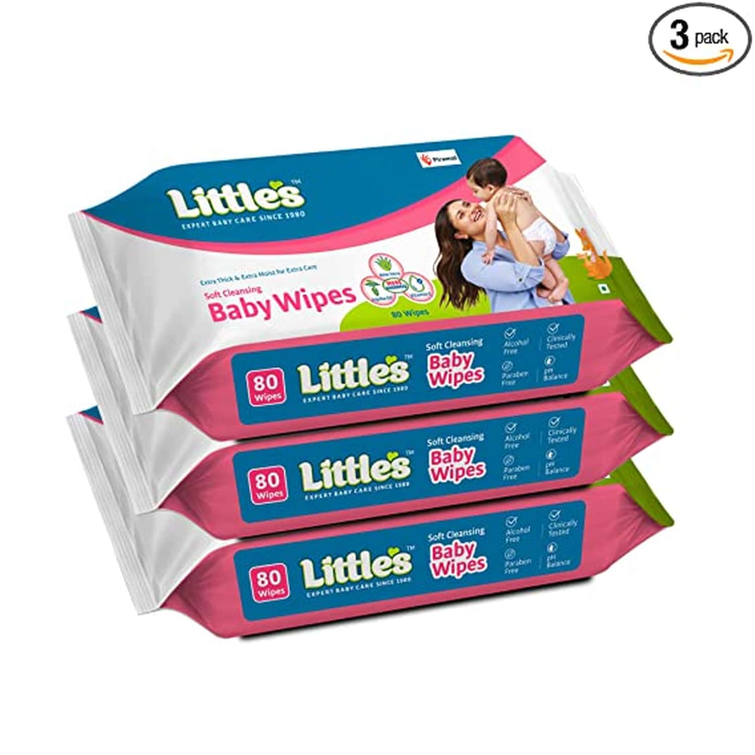 Little'S Soft Cleansing Baby Wipes With Aloe Vera | Jojoba Oil And Vitamin E (80 Wipes) Pack Of 3