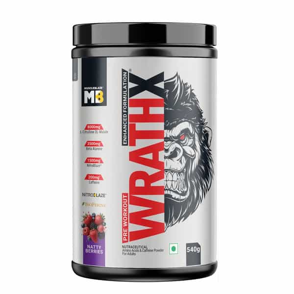 Muscleblaze Pre Workout Wrathx Powder | With Creapure Nitroblaze & Bioperine | Natty Berries - 540G