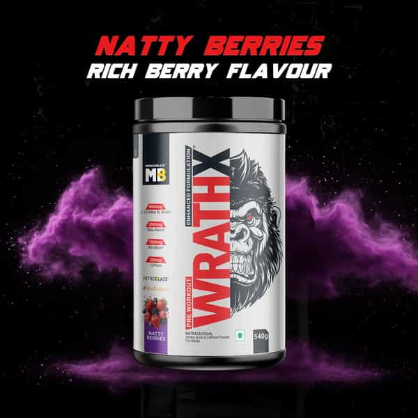 Muscleblaze Pre Workout Wrathx Powder | With Creapure Nitroblaze & Bioperine | Natty Berries - 540G