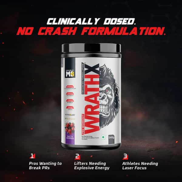 Muscleblaze Pre Workout Wrathx Powder | With Creapure Nitroblaze & Bioperine | Natty Berries - 540G