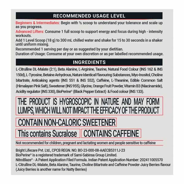 Muscleblaze Pre Workout Wrathx Powder | With Creapure Nitroblaze & Bioperine | Natty Berries - 540G