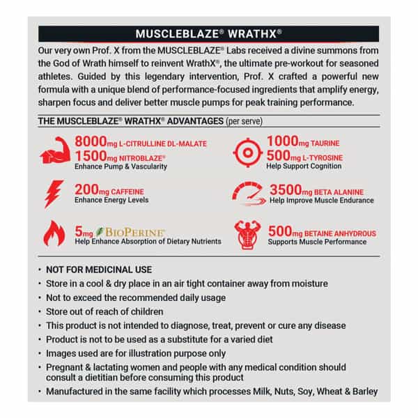 Muscleblaze Pre Workout Wrathx Powder | With Creapure Nitroblaze & Bioperine | Natty Berries - 540G