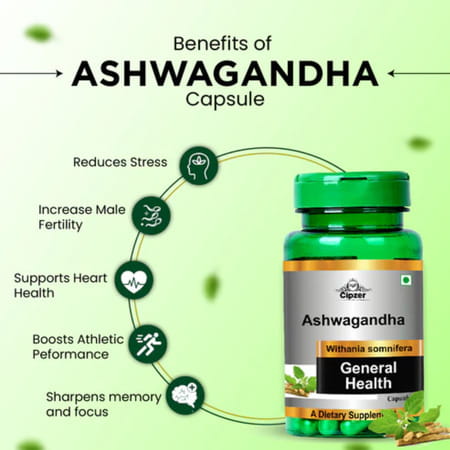 Cipzer Ashwagandha 30 Capsules | Supports Vitality| Stamina & Overall Wellness