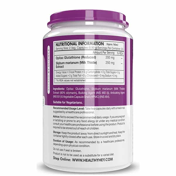 Healthyhey Reduced Glutathione With Milk Thistle - 60Veg Capsules
