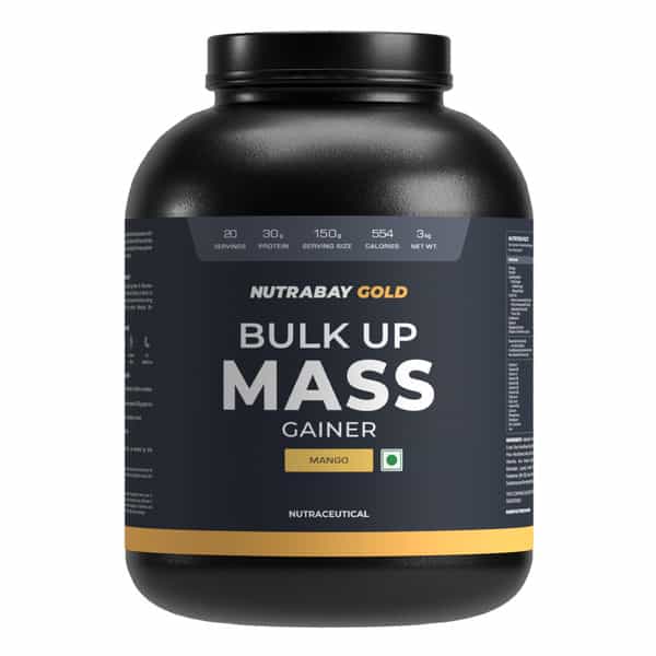 Nutrabay Gold Bulk Up Mass Gainer | Carbs To Protein Blend (3:1) | 30G Protein - 3Kg | Mango