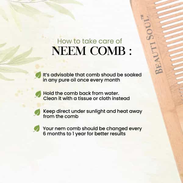 Beautisoul Handmade Neem Wood Comb | Thin And Wide Tooth Comb For Hair Growth | Hair Fall Control