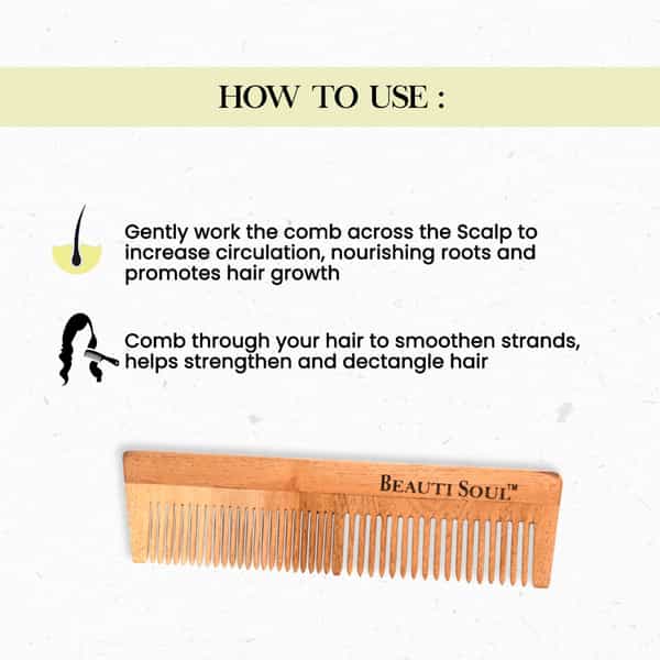 Beautisoul Handmade Neem Wood Comb | Thin And Wide Tooth Comb For Hair Growth | Hair Fall Control