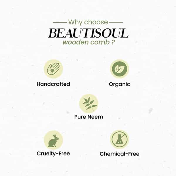 Beautisoul Handmade Neem Wood Comb | Thin And Wide Tooth Comb For Hair Growth | Hair Fall Control
