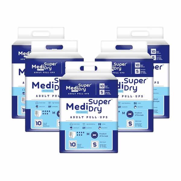 Medisuperdry Adult Diaper Pants Small | Pull-Ups | Elastic Waist Size 60-90 Cm 10 Piece | Pack Of 5