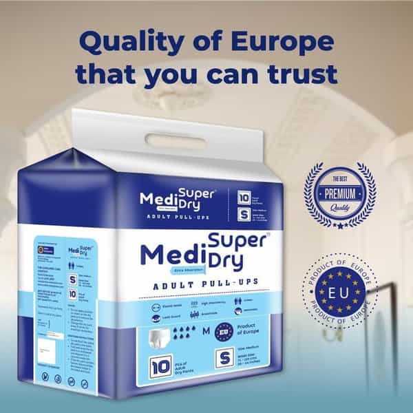Medisuperdry Adult Diaper Pants Small | Pull-Ups | Elastic Waist Size 60-90 Cm 10 Piece | Pack Of 5