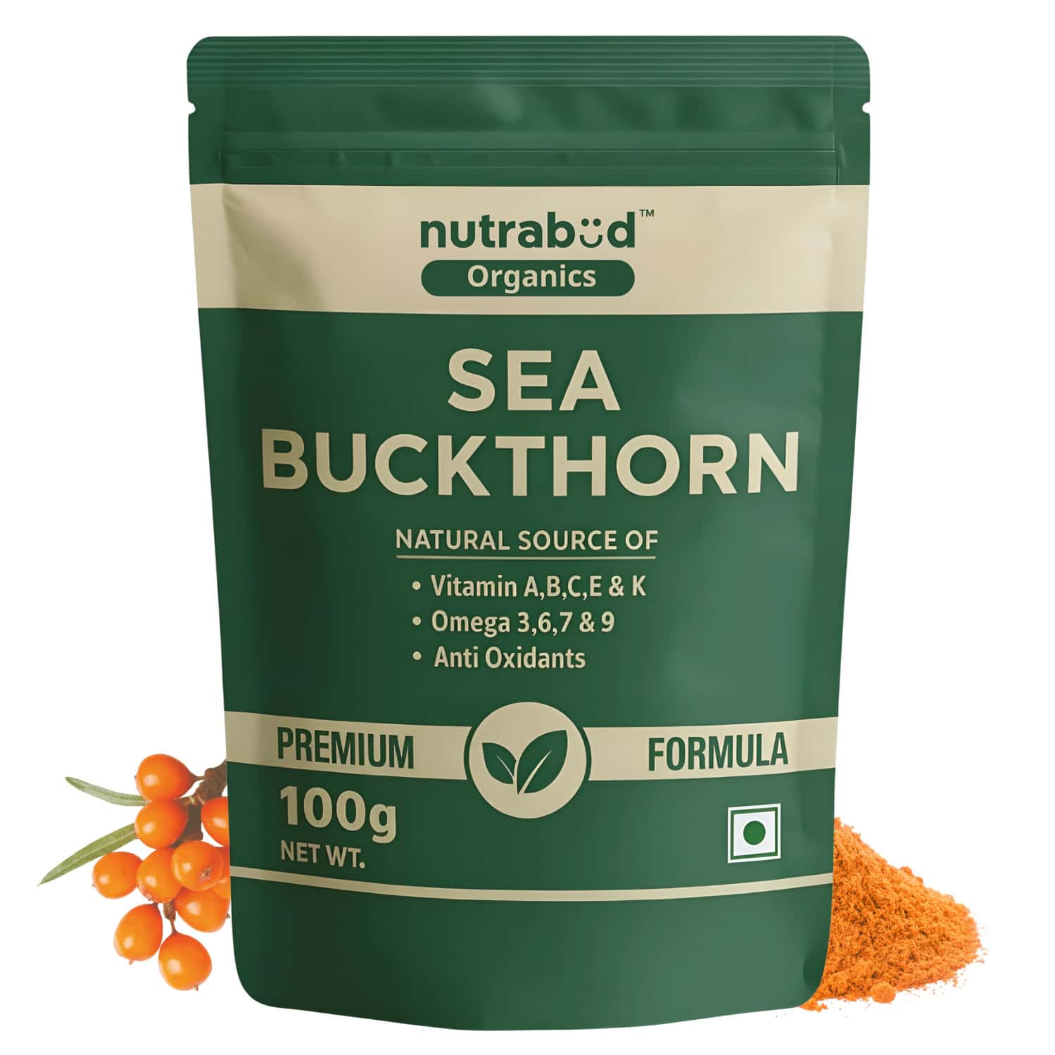 Nutrabud Organics Sea Buckthorn Powder | Natural Omega 3 | 6 | 7 | 9 & Antioxidants | 100g