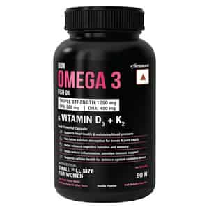 Bon Omega 3 Fish Oil For Women 1250 Mg 3x Triple Strength With Vitamin D3 K2 - 90 Softgels