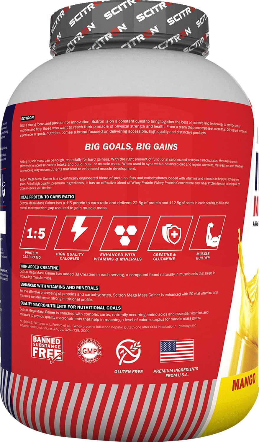 Buy SCITRON MEGA MASS GAINER (3G CREATINE, 112.5G CARBS, 22.5G PROTEIN