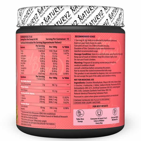 Naturyz Perfect Peach 4 In 1 Glute Builder With Creatine Bcaas Collagen For Lean Muscle -100G(Peach)