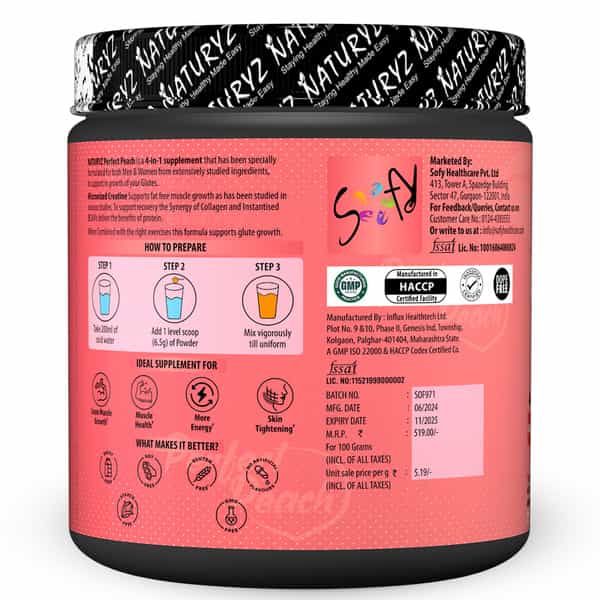 Naturyz Perfect Peach 4 In 1 Glute Builder With Creatine Bcaas Collagen For Lean Muscle -100G(Peach)