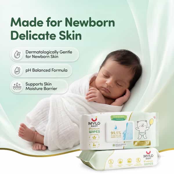 Mylo Baby Premium Wipes With 99.5% Pure Water (72 Wipes| Pack Of 1)