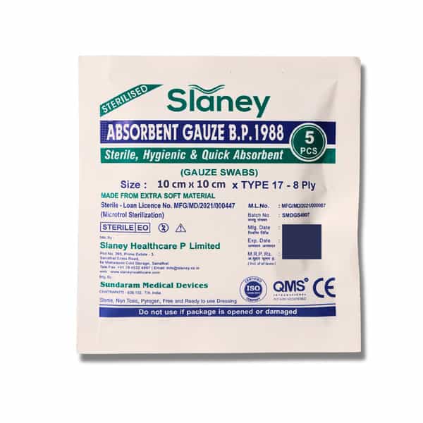 Slaney Gauze Swab (Type-17 10Cm X 10Cm X 08 Ply) - 5'S Pack