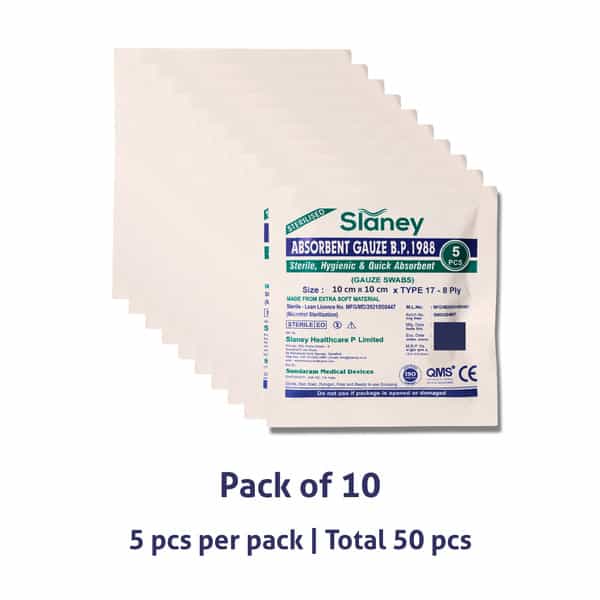Slaney Gauze Swab (Type-17 10Cm X 10Cm X 08 Ply) - 5'S Pack