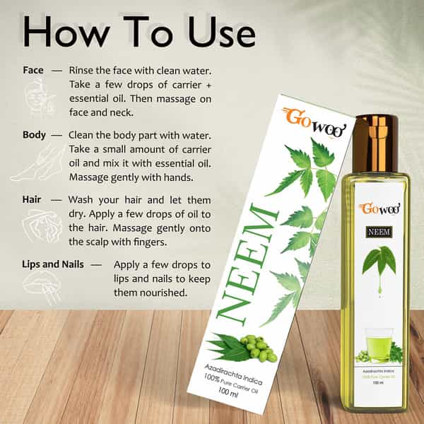 Go Woo 100% Pure Neem Carrier Oil Good For Hair 100 Ml
