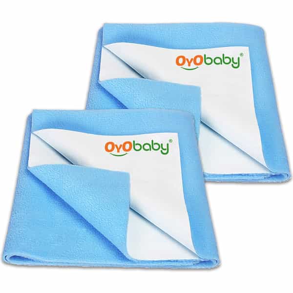 Oyo Baby Baby Dry Sheet Waterproof | Soft | Extra Absorbent | 0-12 Months 100X70 Cm (Pack Of 2) Blue