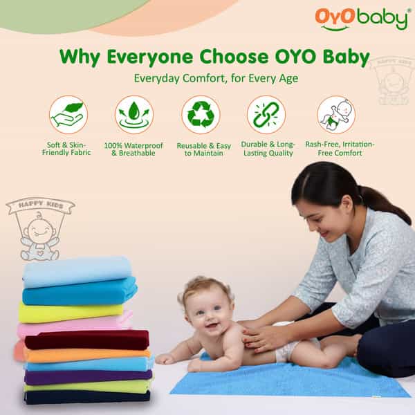 Oyo Baby Baby Dry Sheet Waterproof | Soft | Extra Absorbent | 0-12 Months 100X70 Cm (Pack Of 2) Blue